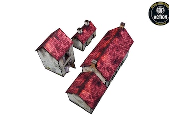 WW2 Bolt Action Normandy Homestead w. Outbuildings (3 pieces) PREPAINTED [28mm/1:56]