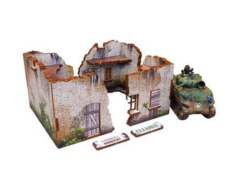 WW2 Bolt Action Achtung Panzer PREPAINTED Wargaming Terrain 28mm 1:56 Normandy Ruins #1 (3 pieces)