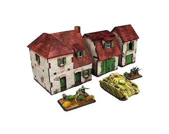 WW2 Normandy Farmhouse w. Outbuildings (3 pieces) PREPAINTED [15mm/1:100]