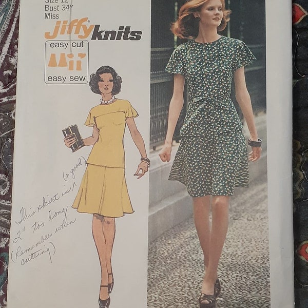 Vintage 1973 Simplicity Pattern 6081 Size 12 Bust 34 Misses Jiffy Knits Easy Sew