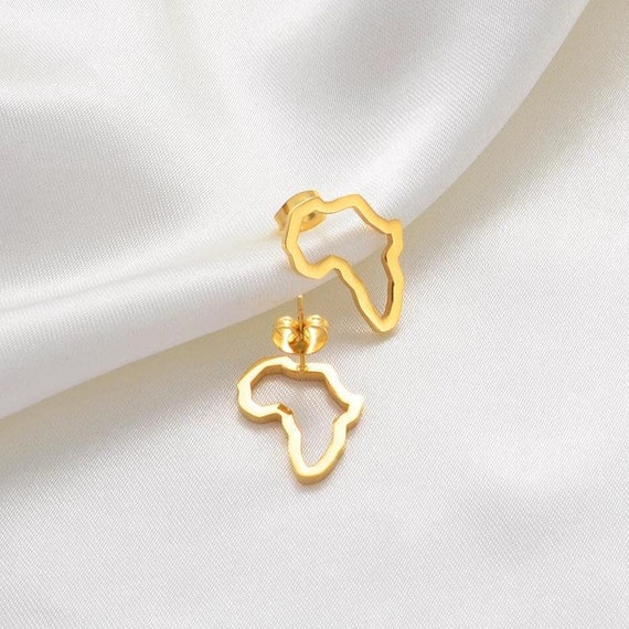 Smooth Gold Africa Continent Shaped Stud Earrings 