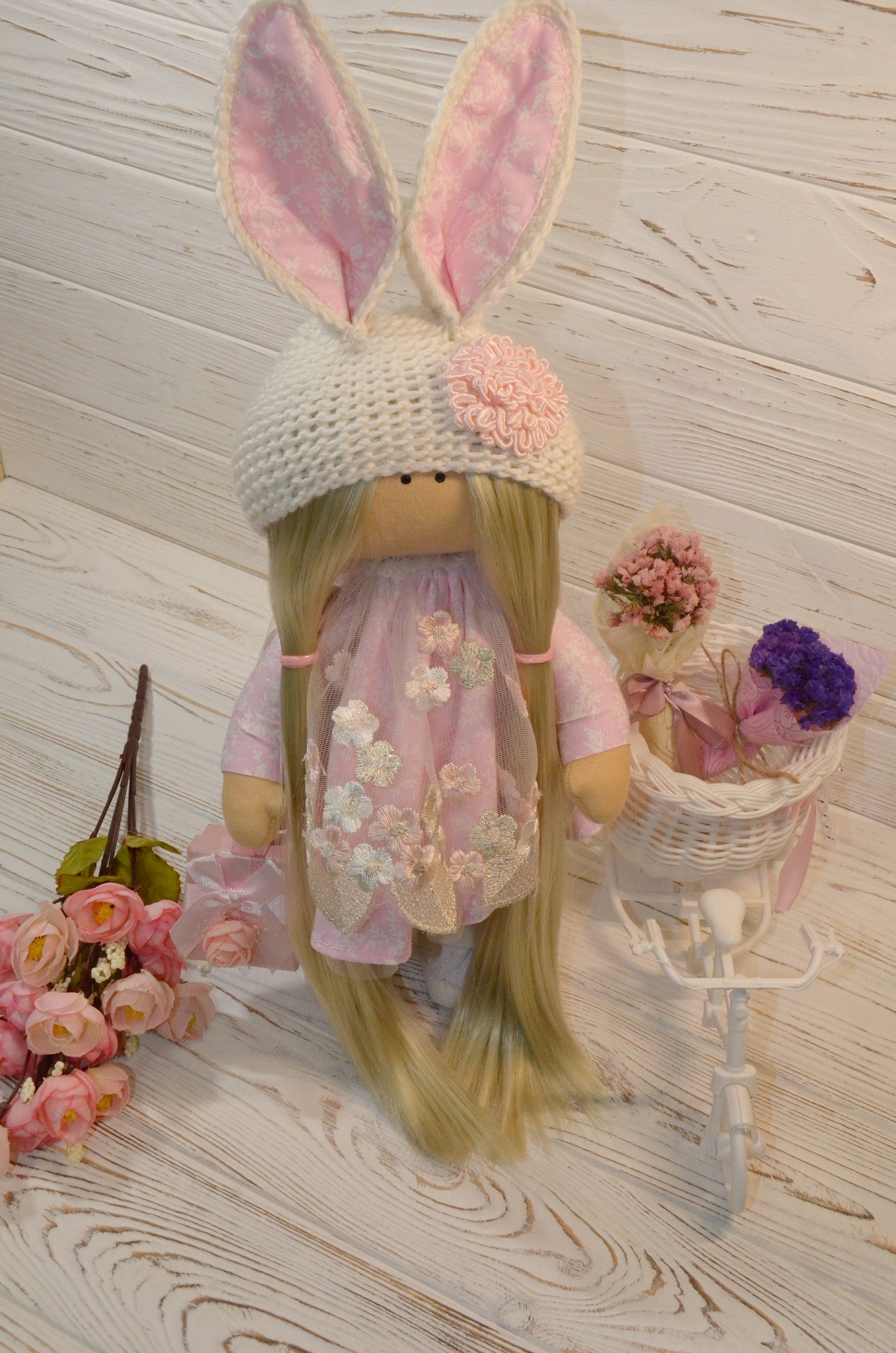 Cute Handmade Bunny Doll in a Pink Dressrabbit Rag Dollpink Etsy UK