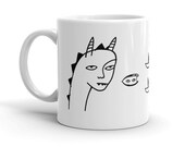 Dragon print, Narwhal print, Sea mug, Coffee mug, Tea cup, White glossy mug, Unusual print, Drawing illustration, Graphic mug