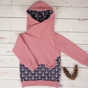 Hoodie Pullover Wrap Hood Wrap Collar Handmade Sweat Old Pink Grey Anchor 68/74/80/86/92/98/104/110/116/122/128/134/140/146/152/158/164