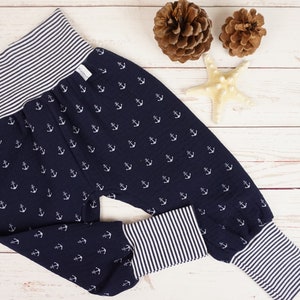 Pumphose Summer Growing Pants Handmade Baby Pants Muslin Anchor Blue Size 50/56,62/68,74/80,86/92,98/104,110/116,122