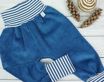 Pump pants, co-wax pants, handmade baby pants, wide cord corduroy pants, blue striped size. 50/56.62/68.74/80.86/92.98/104.110/116.122