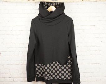 Sweat à capuche Sweater pour femmes Wrap Hood Wrap Collar Handmade Black Gold Dots Dots