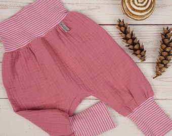 Bloomers summer muslin girls old pink striped Handmade baby pants Gr. 50/56.62/68.74/80.86/92.98/104.110/116.122