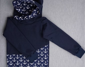 Hoodie Pullover Wrap Hood Handmade Sweat Anchor Maritime Blue Boys 68/74/80/86/92/98/104/110/116/122/128/134/140/146/152/158/164/170