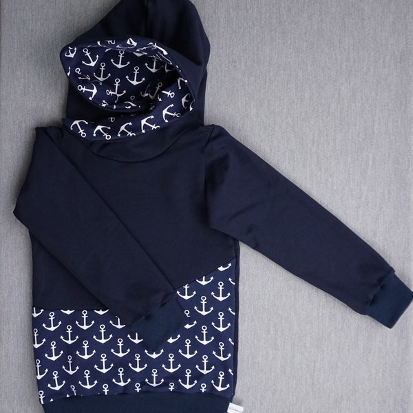 Hoodie Pullover Wrap Hood Handmade Sweat Anchor Maritime Blue Boys 68/74/80/86/92/98/104/110/116/122/128/134/140/146/152/158/164/170