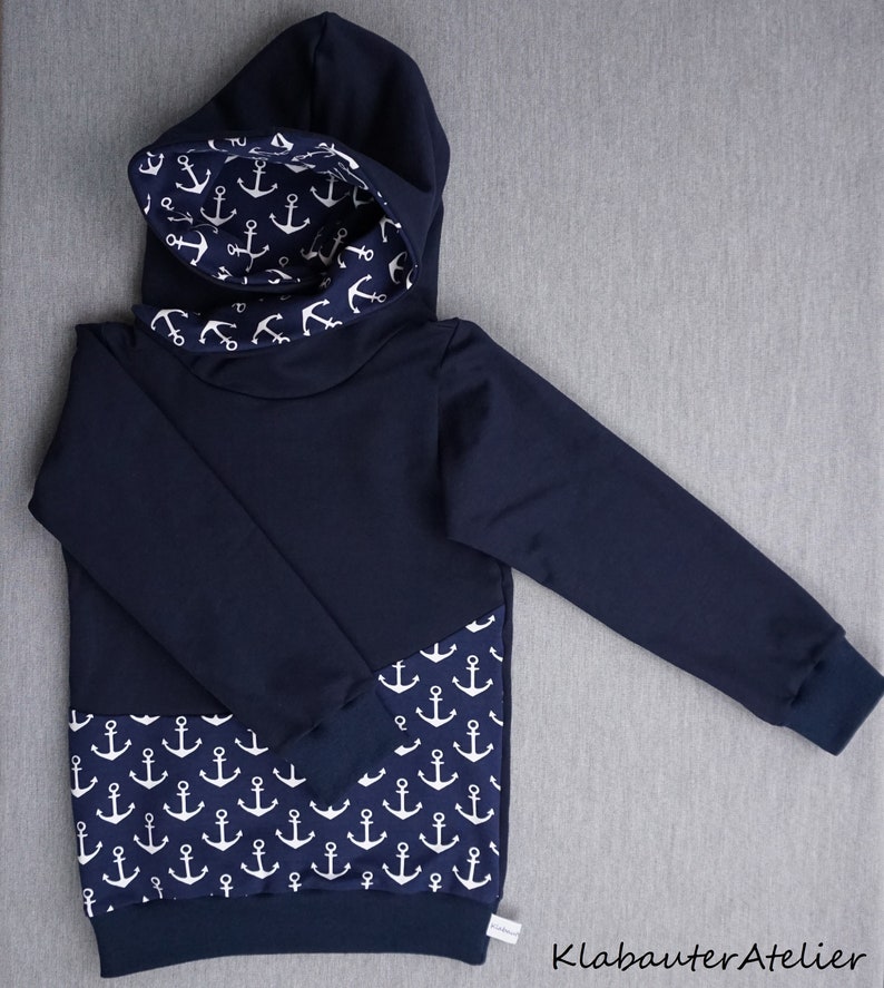 Hoodie Pullover Wrap Hood Handmade Sweat Anchor Maritime Blue Boys 68/74/80/86/92/98/104/110/116/122/128/134/140/146/152/158/164/170 image 1