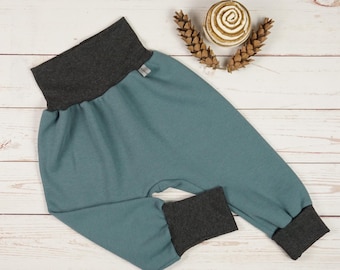 Pantaloni a pantaloncino, pantaloni che crescono insieme, pantaloni per neonati fatti a mano, maglia a nido d'ape, blu acciaio grigio, taglie 50/56, 62/68, 74/80, 86/92, 98/104, 110/116, 122
