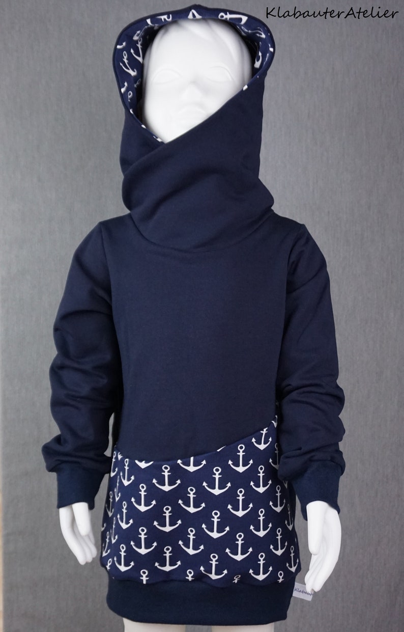 Hoodie Pullover Wrap Hood Handmade Sweat Anchor Maritime Blue Boys 68/74/80/86/92/98/104/110/116/122/128/134/140/146/152/158/164/170 image 3