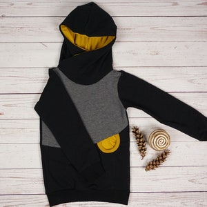 Hoodie Pullover Wrap Hood Pocket Handmade Sweat Black Mustard Gray Boy 68/74/80/86/92/98/104/110/116/122/128/134/140/146/152/158/164/170