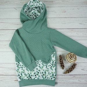 Hoodie Pullover Wrap Hood Handmade Quilted Old Green Eucalyptus Girls 68/74/80/86/92/98/104/110/116/122/128/134/140/146/152/158/164/170