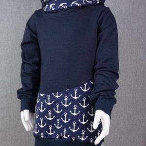 Hoodie Pullover Wrap Hood Handmade Sweat Anchor Maritime Blue Boys 68/74/80/86/92/98/104/110/116/122/128/134/140/146/152/158/164/170 image 2