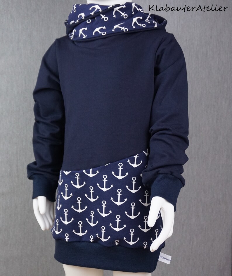 Hoodie Pullover Wrap Hood Handmade Sweat Anchor Maritime Blue Boys 68/74/80/86/92/98/104/110/116/122/128/134/140/146/152/158/164/170 image 2