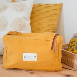 Toiletry bag, designer makeup bag, in organic cotton and vegan leather, 2 colors