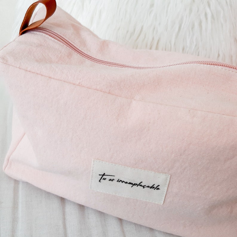 Toiletry bag, designer makeup bag, in organic cotton and vegan leather, 2 colors image 6