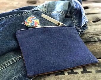 Petite pochette femme en lin avec doublure multicolore fait main, CANTATRICE