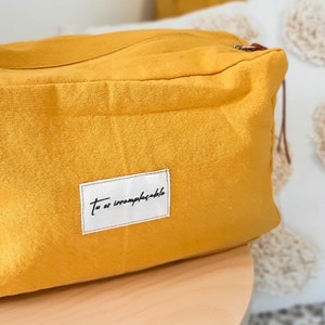 Toiletry bag, designer makeup bag, in organic cotton and vegan leather, 2 colors image 2
