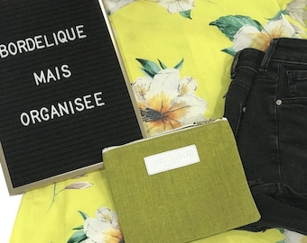 Petite pochette femme en lin avec doublure ananas fait main, MIGNOTISE