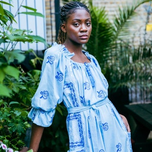 Boho Chic Blue Linen Embroidered Dress image 2