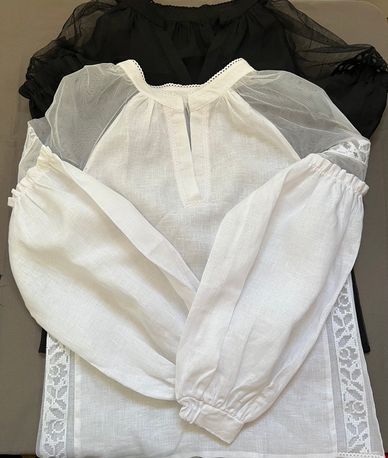 Boho Chic Black Linen Sheer Blouse. Long Sleeve Elegant Minimalistic Top. Puffed Sleeve Blouse. Quiet Luxury. image 9