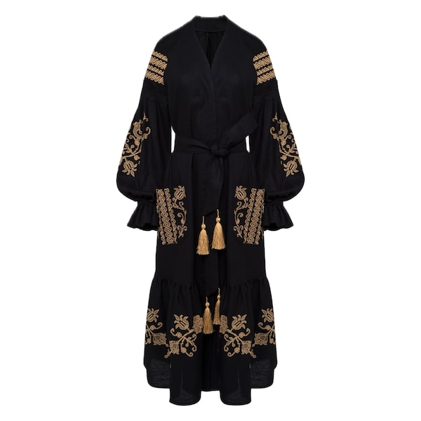 Black Embroidered Kimono Dress.