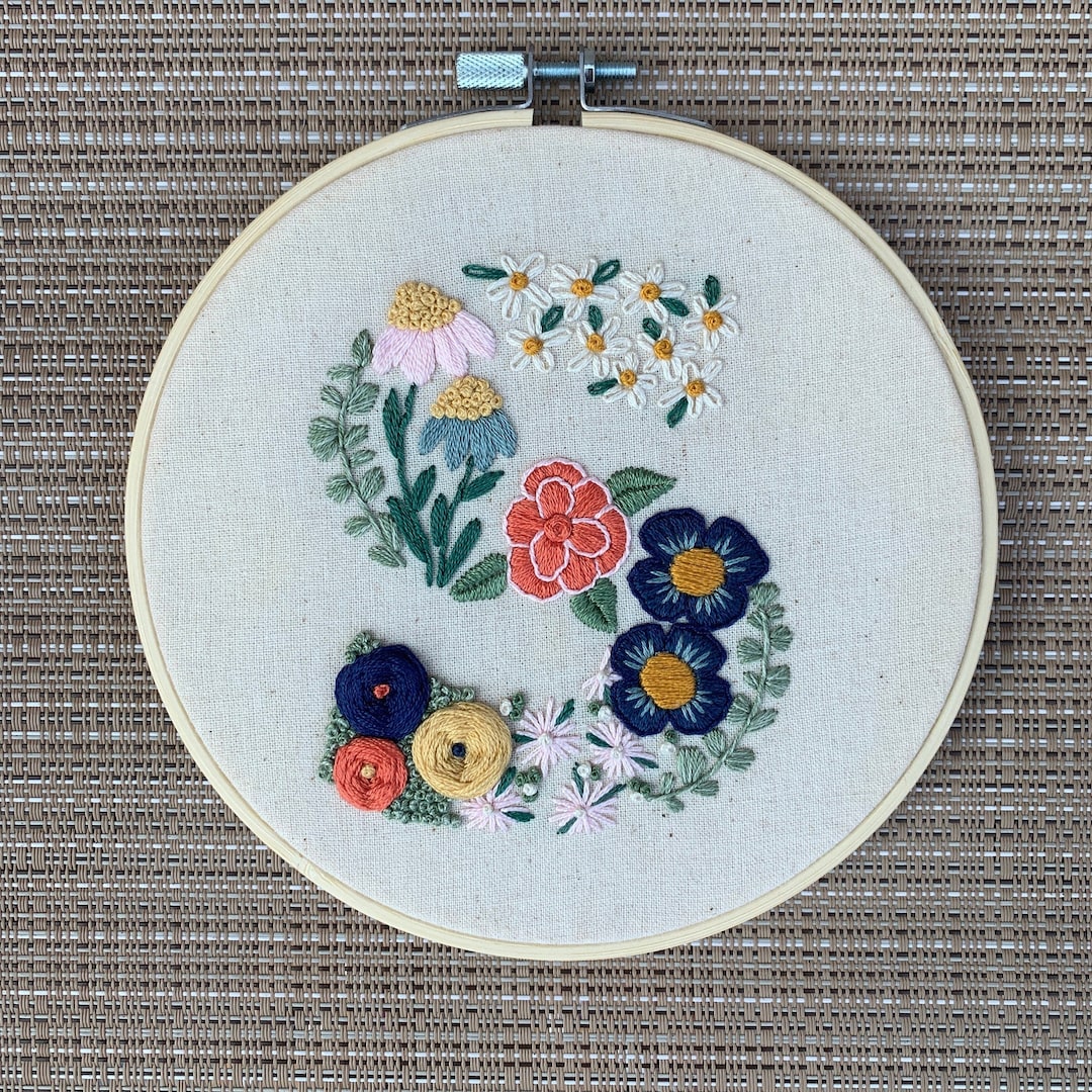 Hand Embroidered Floral Monogram, Custom Cotton Anniversary Gift, Baby ...