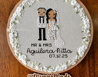 Custom Hand Embroidered Wedding Portrait | Cotton Anniversary Gift | Unique Personalized Wedding Gift