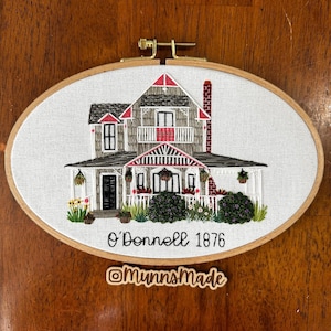 Hand Stitched House Portrait, Custom Embroidered House, Home portrait, New Home Housewarming Gift From Photo, Gift for Mom, Realtor Present