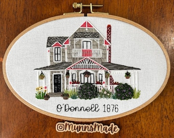Hand Embroidered House Portrait - Custom Home portrait