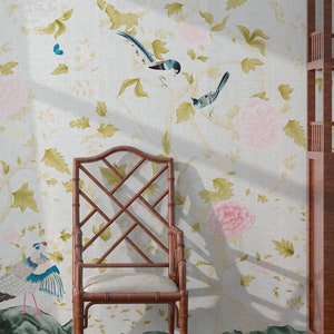 NAUZHA White Chinoiserie Wallpaper Mural,  Vintage Wall Panels, Asian Art, Oriental Art- The Round SI-078
