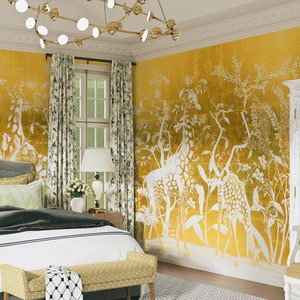 NAUZHA Gold Metallic Chinoiserie Rococo Wallpaper Mural, Vintage Foil/foglie pannelli a parete, Arte Asiatica, Orientale, Giraffe Home MT-056