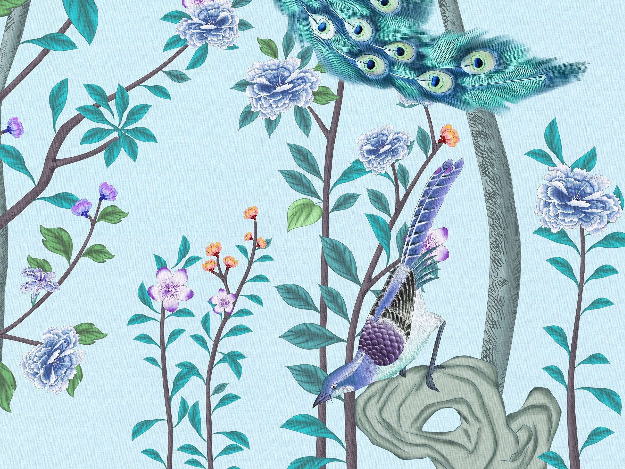 NAUZHA Blue Chinoiserie Wallpaper Mural Vintage Silk Wall Etsy Australia