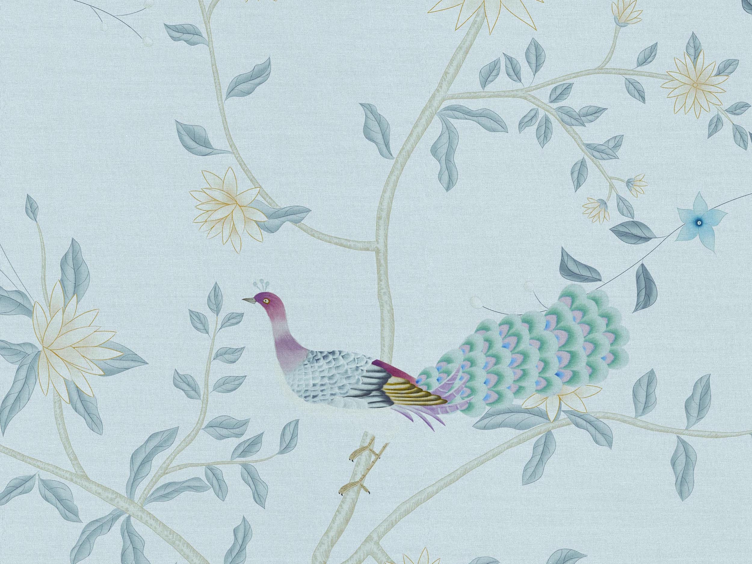 Pale Blue Chinoiserie Wallpaper – Designer Floral Decorative Mural ...