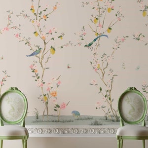 NAUZHA Seta Cineseria Wallpaper Mural, Pannelli murali vintage, Arte asiatica, Arte orientale- Giardino primaverile SI-033