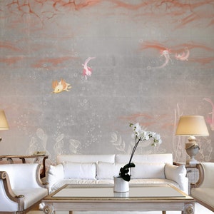 NAUZHA Silver Leaf Chinoiserie Wallpaper, Vintage Metallic Mural for - Curious Cynops Orientalis MT003