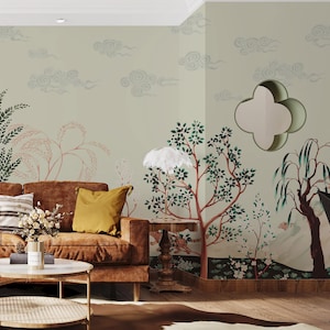 NAUZHA Cream Persian Wallpaper Mural,  Vintage Wall Panels, Asian Art, Oriental Art- Odd Animals SI-070