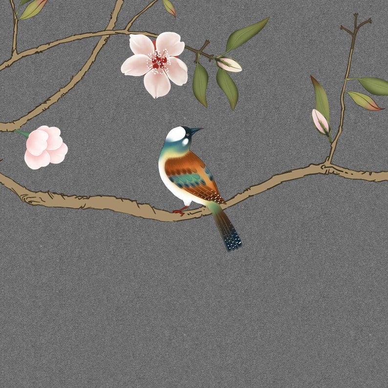 chinoiserie removable wallpaper vintage bird wallpaper chinoiserie mural sample WP030 Nauzha chinoiserie wallpaper