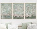NAUZHA Chinoiserie Green Panels, Set of 3, Silk Fabric, Wall Art, Wall Decor, Wall Decal, Wall Hanging - Birds Garden P005