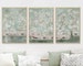 NAUZHA Chinoiserie Green Panels, Set of 3, Silk Fabric, Wall Art, Wall Decor, Wall Decal, Wall Hanging - Birds Garden P005 