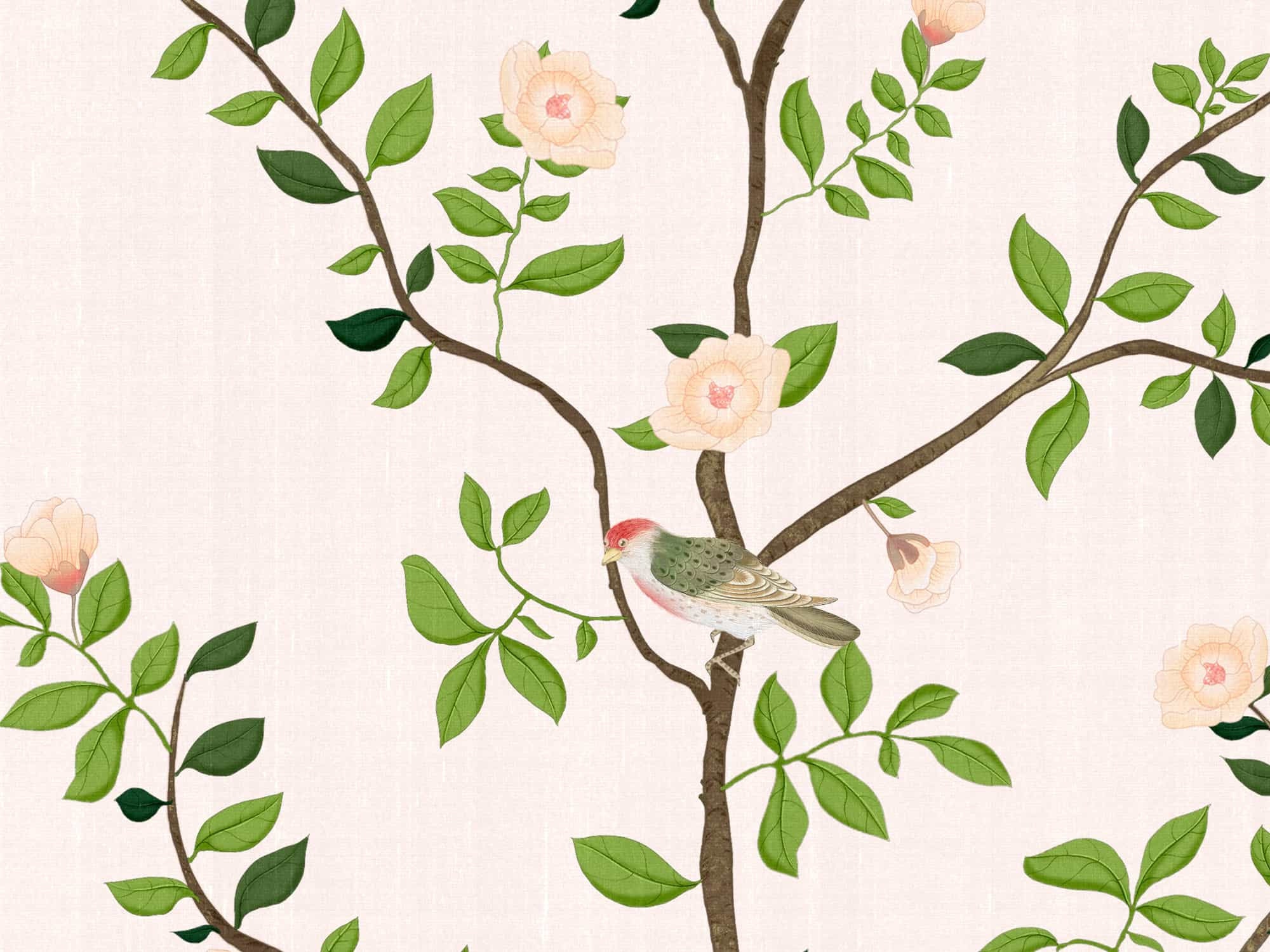 NAUZHA Pink Chinoiserie Wallpaper Mural Vintage Wall Panels Etsy