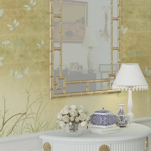 NAUZHA Champagne Metallic Chinoiserie Tapete Wandbild, Vintage Folie/Blätter Wandpanels, Asiatische Kunst, Orientalisch, Mayfly Life Story MT-025