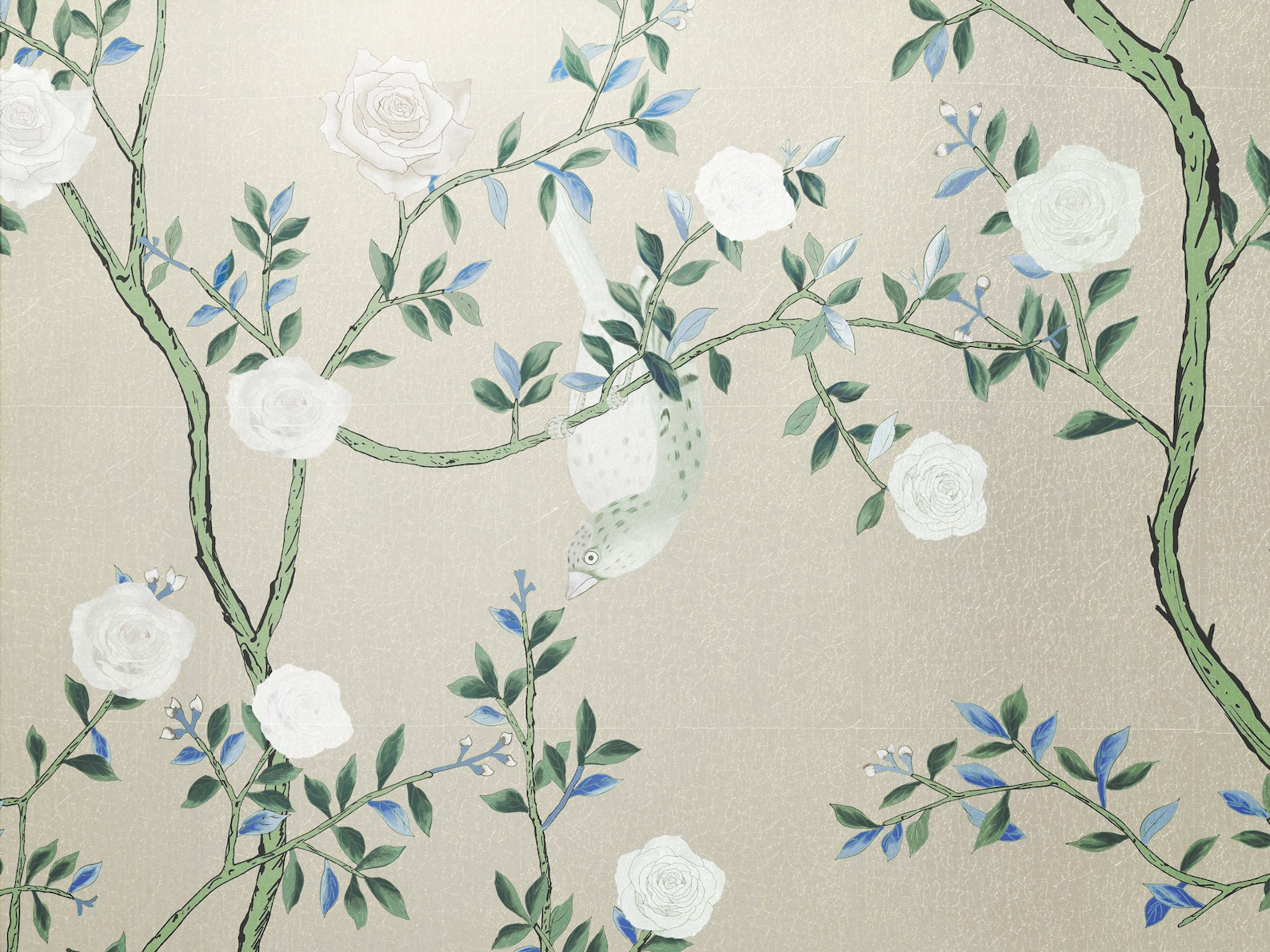 NAUZHA Ivory Metallic Chinoiserie Wallpaper Mural Vintage Etsy