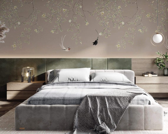 NAUZHA Silver Leaf Chinoiserie Wallpaper, Vintage Metallic Mural