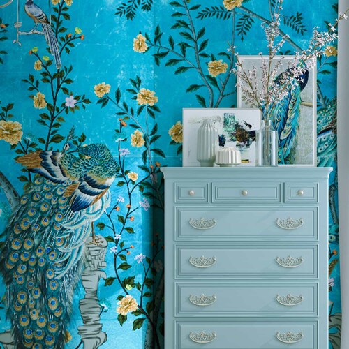 NAUZHA Pink Metallic Chinoiserie Wallpaper Mural Vintage Etsy