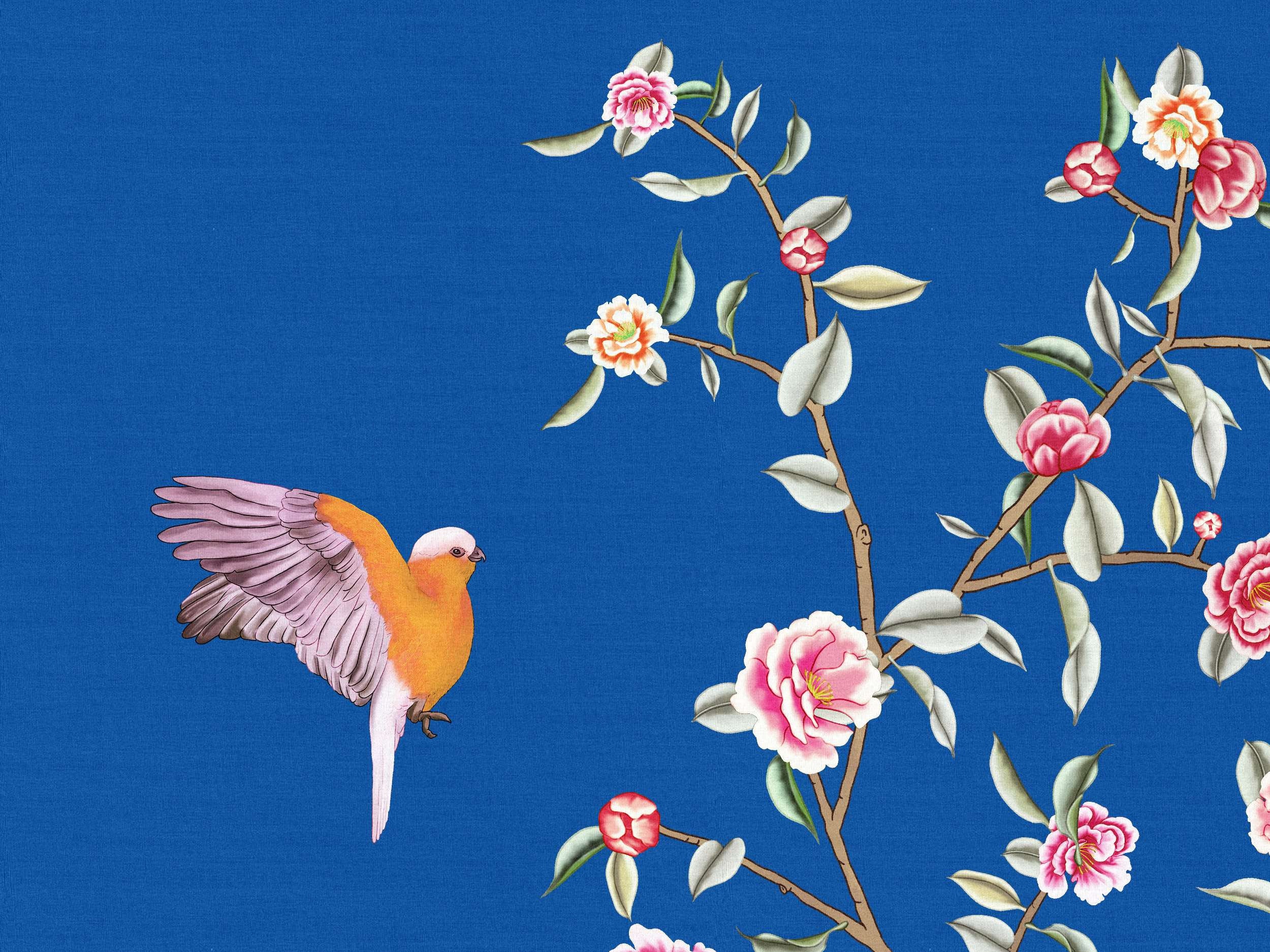 NAUZHA Blue Chinoiserie Wallpaper Mural Vintage Silk Wall Etsy