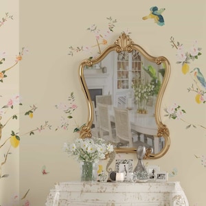 NAUZHA Cream Chinoiserie Wallpaper Mural, Pannelli murali vintage, Arte asiatica, Arte orientale- Giardino primaverile SI-034